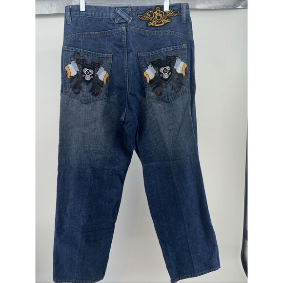 Eight 732 Jeans Mens 38x34 Stretch Embroidered Pockets Straight Leg Y2K Denim - Picture 7 of 10